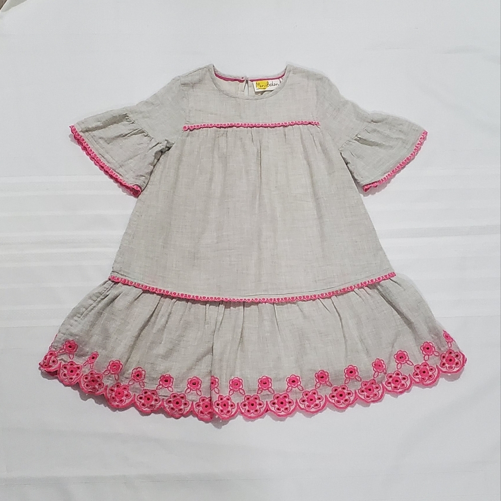 MiniBoden Girls Boho Grey/Pink Embroidered Dress